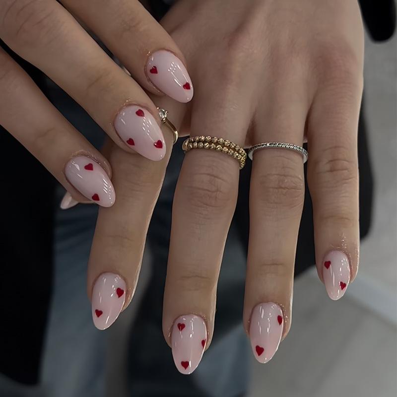 

Red Heart Short Almond Removable Fake Nails - 24 Piece Set UV Gel Version