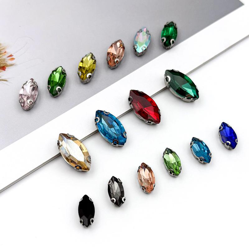 7*15 Horse Eye Sew-On Non Hot Fix Loose 3D Glass Rhinestone Eco-Friendly Wedding Shoes Dress DIY Accessories White