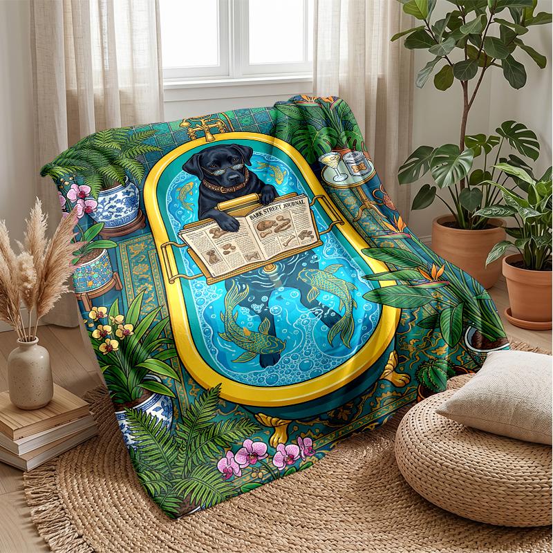 Dog in Bathtub Reading Theme blanket Lightweight Warm Flannel Blanket Decorative Throw Blanket for Home Decoration