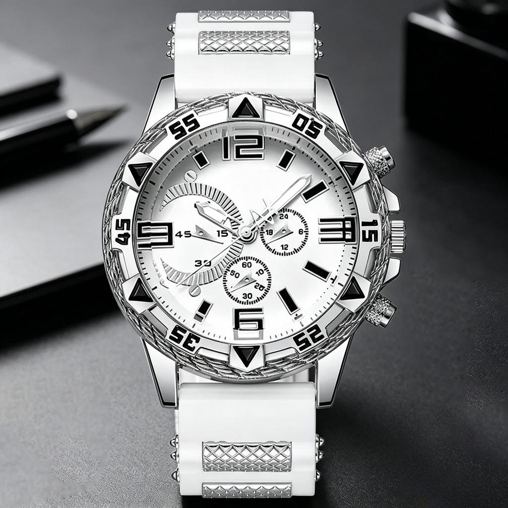 Fake Three-Eye Sports Wind Silicone Strap Big Gold Watch Multi-Color Fashion Business Versatile Men'S Quartz Watch
