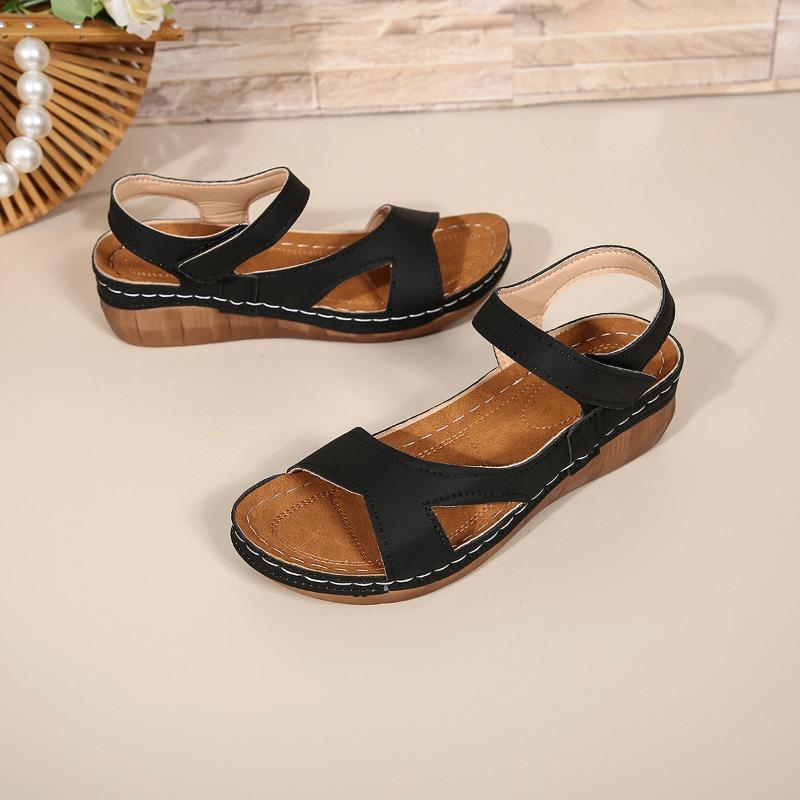 Pegged Platform Sandals - New Single Strap Toe Velcro Shoes for Women 36 чёрный