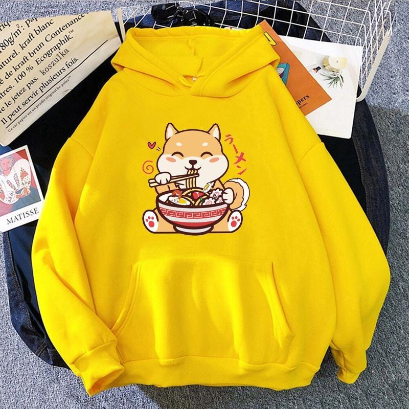 Cute Cartoon Dog Ramen Printed Pullover Fashion Women Hoodies Long Sleeve Hooded Woman Sweatshirt Clothing