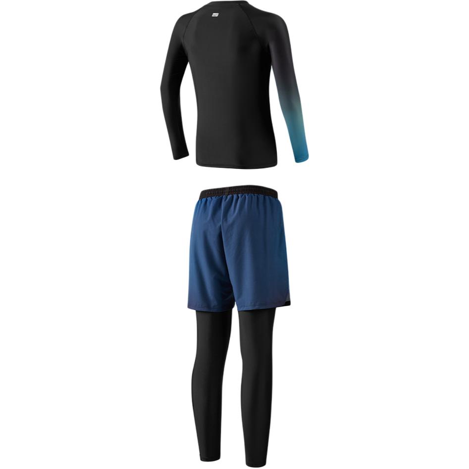 Li Ning Gradient Round Neck Long Sleeve Top With Drawstring Fake Two Piece Long Pants Swimsuit Set Men Swimsuit LSYV545-1