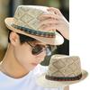 Men Summer Straw Hat British Jazz Sunshade Panama Cap Outdoor Travel Beach Mesh Breathable Sunscreen Caps
