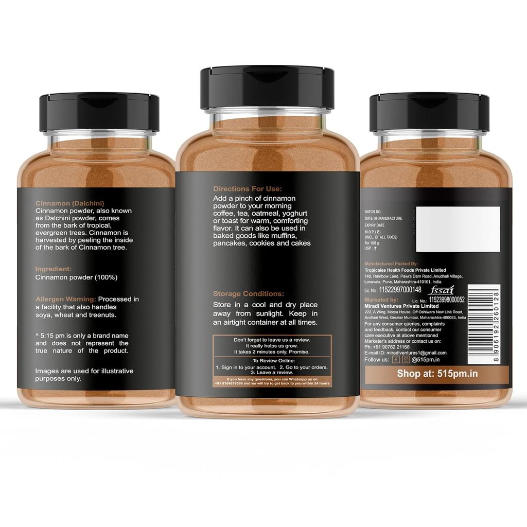 5:15PM Cinnamon Powder Dalchini Organic 100g Pack of 2 | Pure Natural Spice for Baking Cooking Smoothies