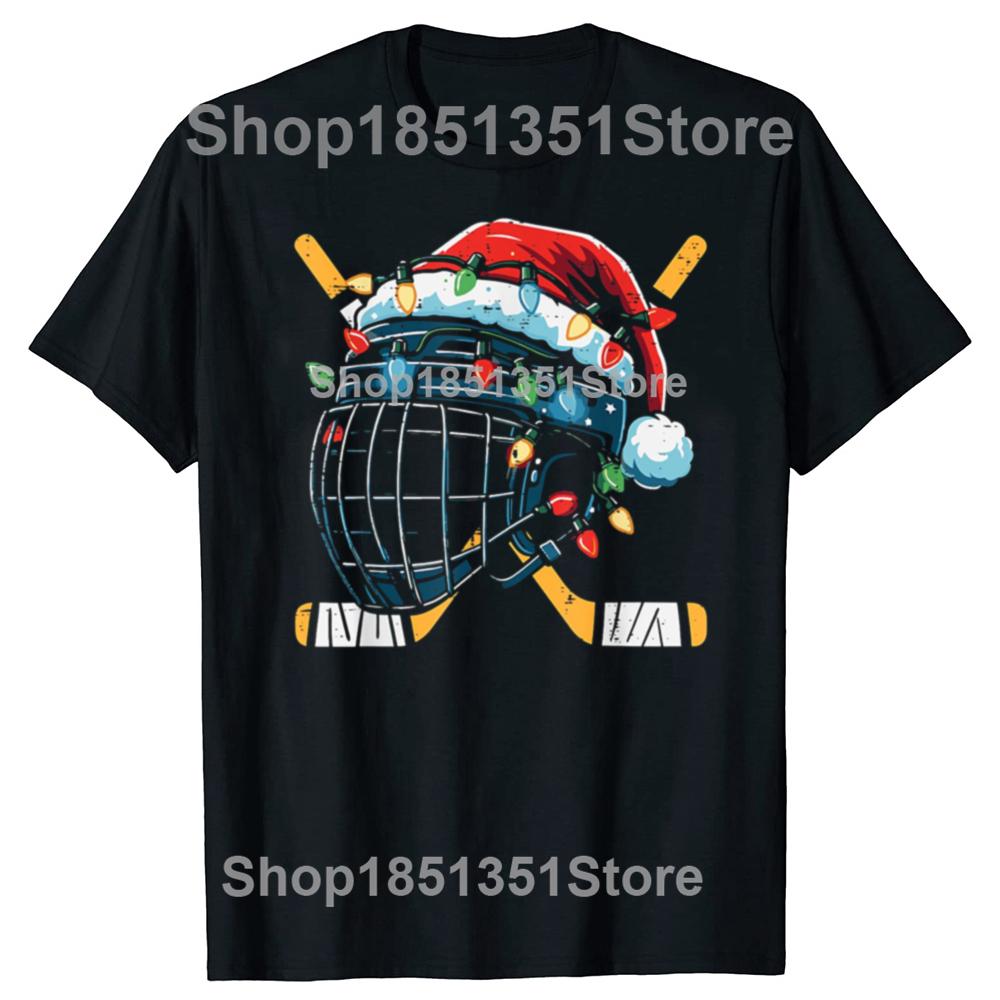 Funny Christmas Ice Hockey Xmas Graphic Tshirts Men Womens Fashion Casual Tshirt 100 Cotton Loose Oversized T Shirt