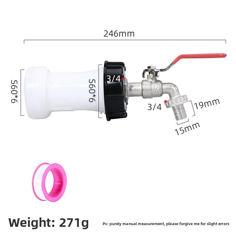 1 Stück Robuster IBC-Tankhahn-Adapter S60*6 Grobgewinde auf 1/2'' 3/4'' Anschluss Ersatzventil Garten Haus Ventilanschluss Wasserhahn