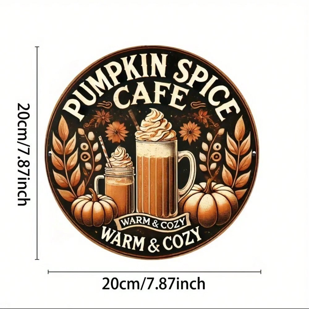 Autumn Pumpkin Cafe Vintage Metal Wall Art Rustic Farmhouse Garden Decor 20x20