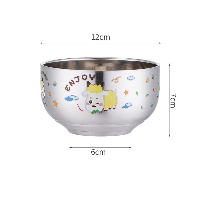 Desene animat Strat dublu Orez Ramen Boluri din oțel inoxidabil pentru copii Terci de tăiței Bol mic Bucătărie Veselă metalică Recipient pentru alimente