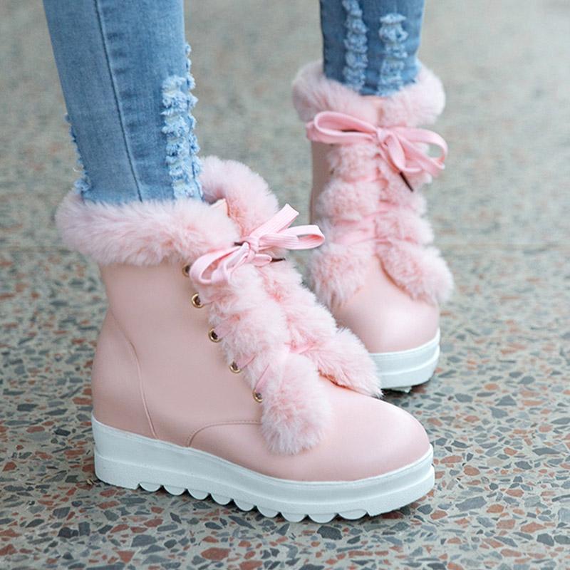 B5/Damen-Kurzstiefel, Winter-lange Plüsch-warme Schneestiefel, übergroße Damenschuhe, erhöhte schräge Absätze, Damenschuhe