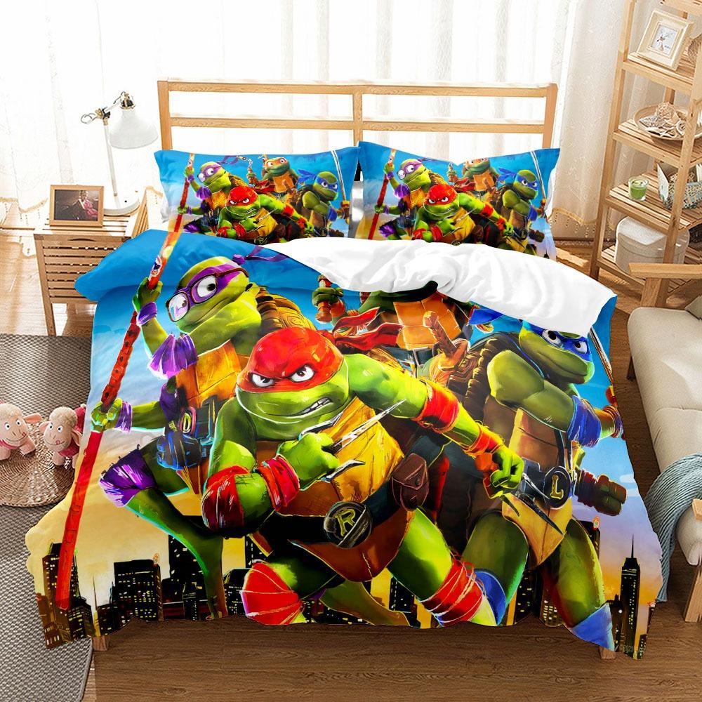 Exquisite 3D Printing Cartoon Turtles Wallpaper Anime Digital Printing Bedding Set Duvet Cover Comforter Bed Girl Boys Gift