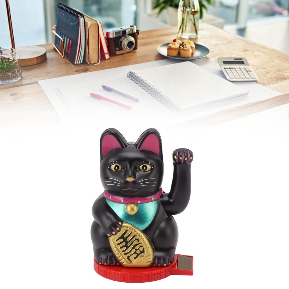 Plastic Rotatable Base Fortune Cat Solar Induction Cat Figurine Home Decoration