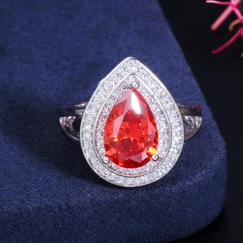 CMM Classic Women Engagement Party Jewelry High Quality Big Tear Drop Green Rings with Zirconia