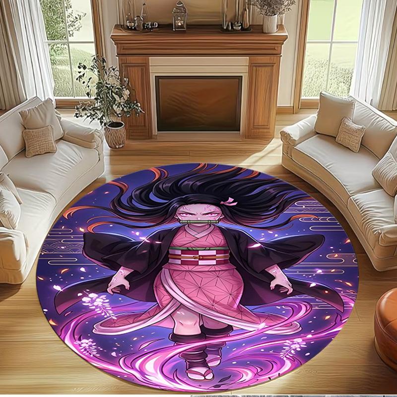 Demon Slayer Print Round Rug, Washable Floor Carpet, For Entryway Dorm Laundry Room Office Study, Home Decor Birthday Christmas Gift