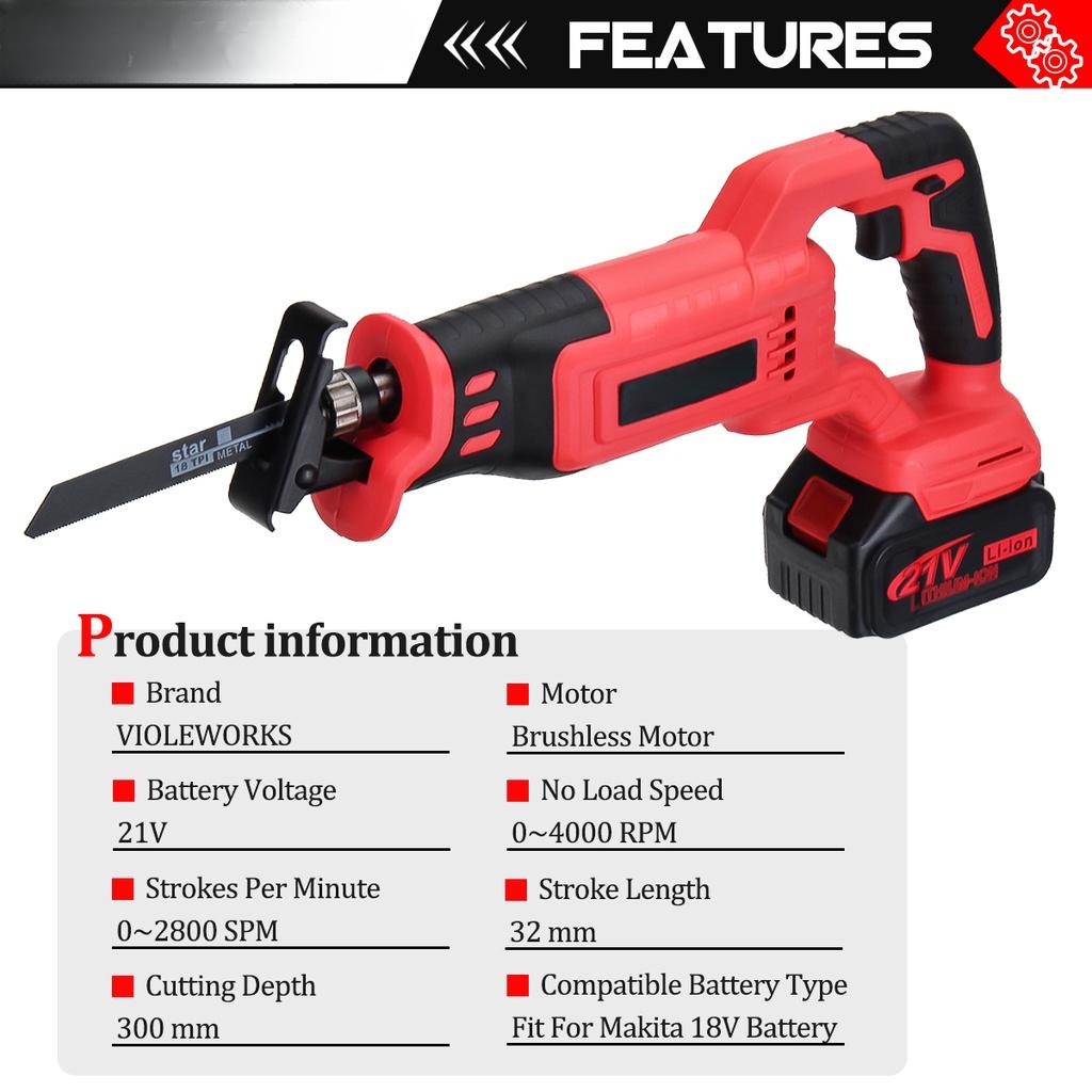 18V Elektrische Säbelsäge 1500W Mit Bürstenlosem Motor Li-Ionen-Akku Sägeblätter Matal Holzschneidwerkzeug für 18V Akku