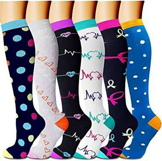 6-Pack Patterned Sports Compression Calf Socks for Running