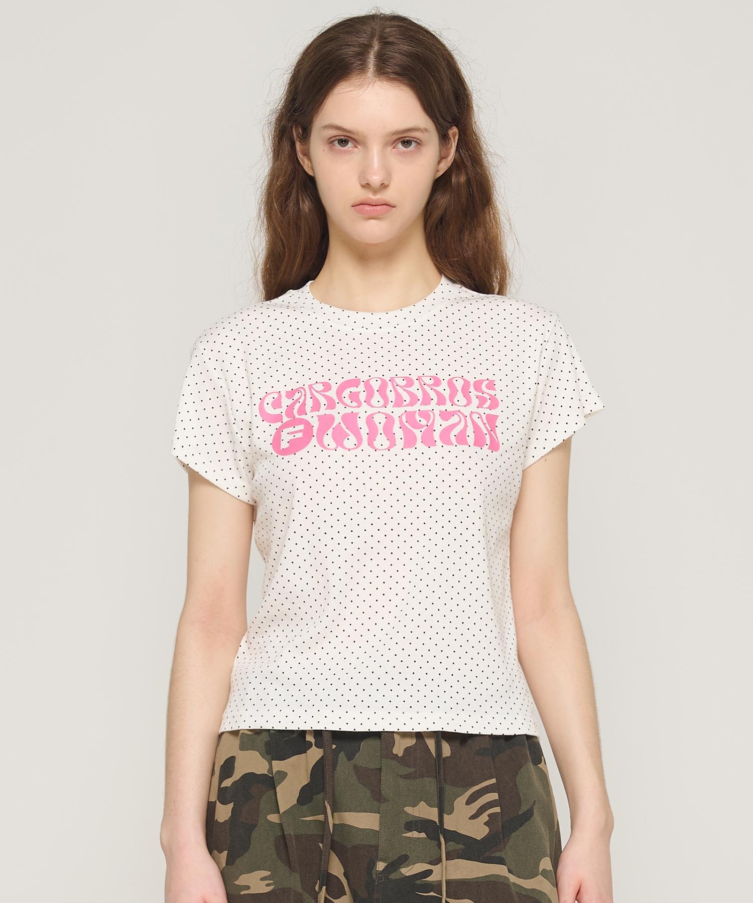Cargo Bros For Woman Dot Pattern Short Sleeve T-Shirt (White) M