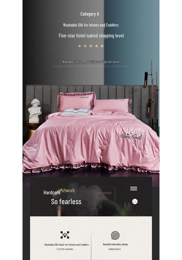 Four-Piece Washable Silk and Tencel Cooling Summer Quilt Set