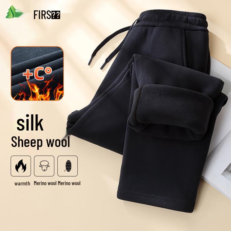 FIRS Men's Autumn/Winter Wool Blend Fleece Lined Straight Leg Casual Pants
