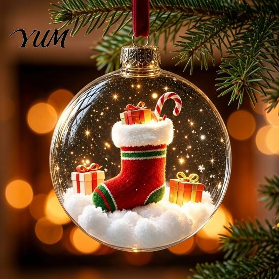 Warm Glow Seasonal Decor Glowing Christmas Story Ornament, Mini Holiday Scene Light Up Ball 3D Winter Decorations Hanging Decoration, Acrylic