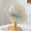 Japanese and Korean top hat Flat top straw hat Women's high-end straw hat, sun protection sun hat Holiday straw hat Seaside beach hat