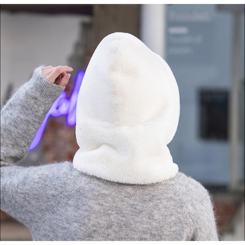 Women Winter Hood Thick Plush Scarf Hat Set Outdoor Ski Windproof Warm Headgear Solid Color Fluffy Fur Female Earmuffs Cap