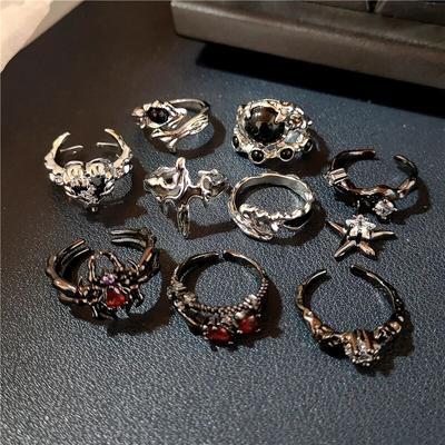 Gooti punk punane kristall Spider Star geomeetriline ebaregulaarne südamega avatud sõrmus meestele naistele Halloween Y2K EMO ehted aksessuaarid kingitus