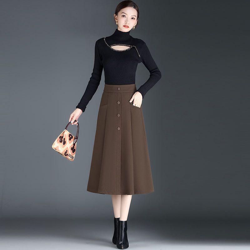 Woll-Midirock in A-Linie mit Falten für Damen - Kollektion Frühling, Herbst, Winter 2025