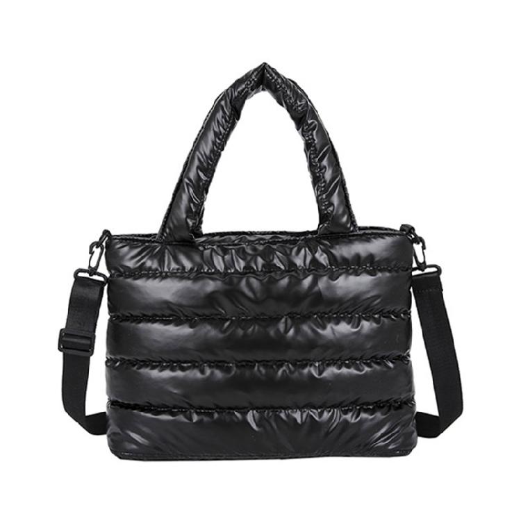 Стеганая нейлоновая сумка-тоут Просторная и удобная наплечная сумка для покупок чёрный