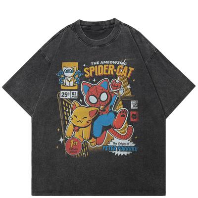 Streetwear Funny Graphic T-Shirt Cotton Washed Black Tshirt Unisex Tops Tees Summer Short Sleeves T Shirt