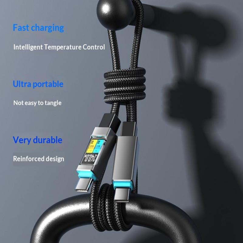 240W USB-C to USB-C PD Fast Charging Cable Digital Display High Speed Data Sync Cord for  15  Car Travel Use