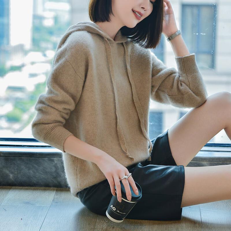 Fanzhen Women's 100% Wool Hooded Sweater