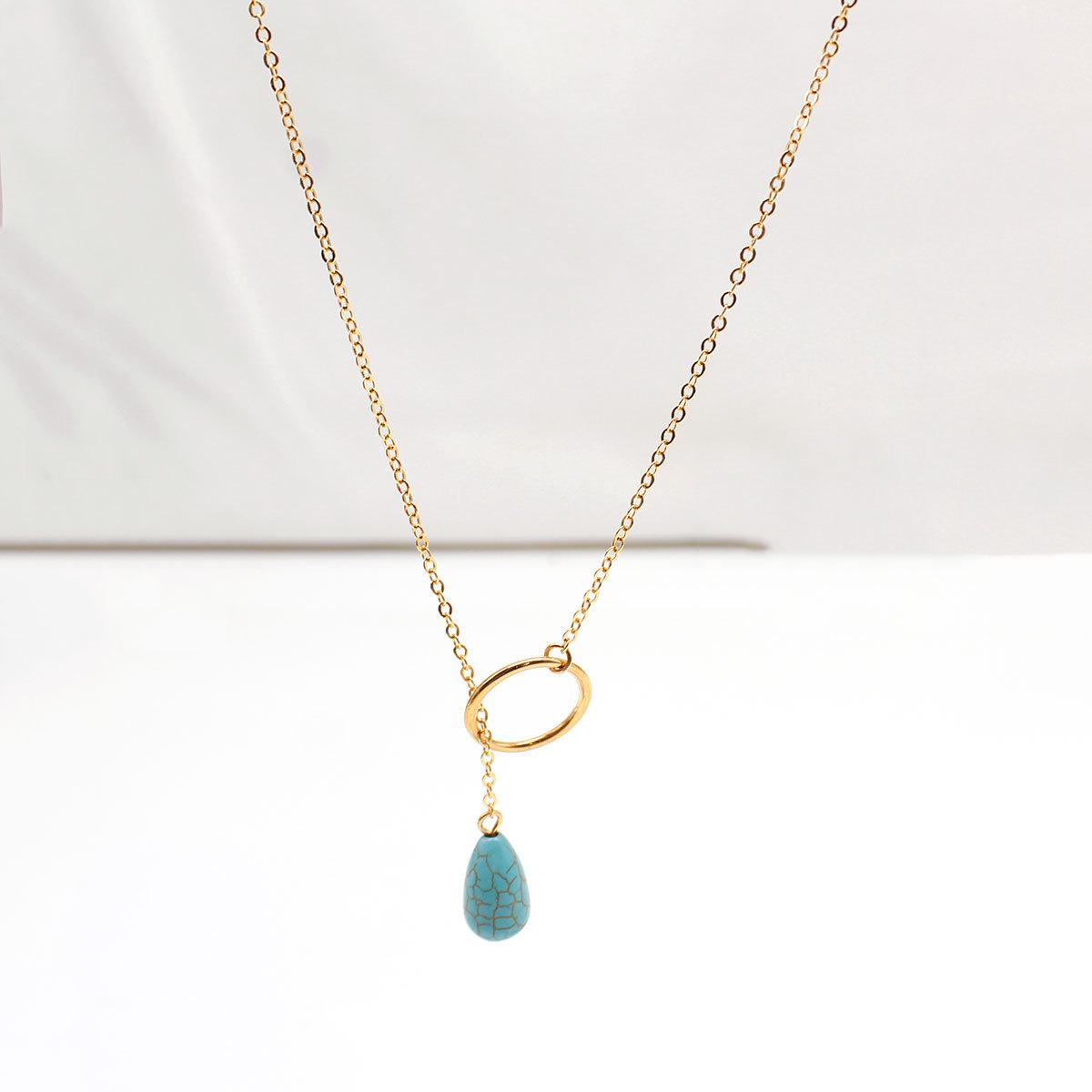 European and American jewelry, fashionable turquoise circle necklace women wish simple handmade alloy necklace