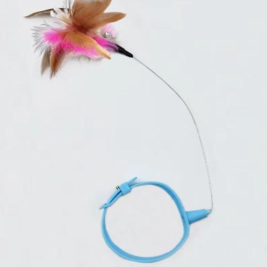 Interactive Cat Collar Toy Teasing Wand with Colorful Natural Feathers and Bell Adjustable Design Self Playing Toy Pet Cat Teaser Wand