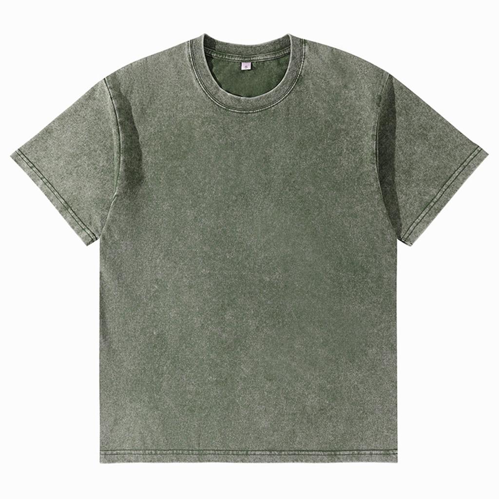 Men's Summer Retro Washed Round Neck Distressed Top Loose Short-sleeved T-shirt