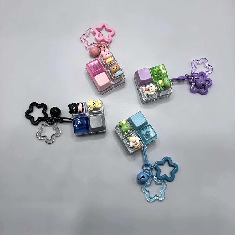 Cute Four Keycaps Keychain Cartoon Animal Mechanical Button Stress Relief Pendant Star Buckle Bag Hanging Decor For Girls Gift
