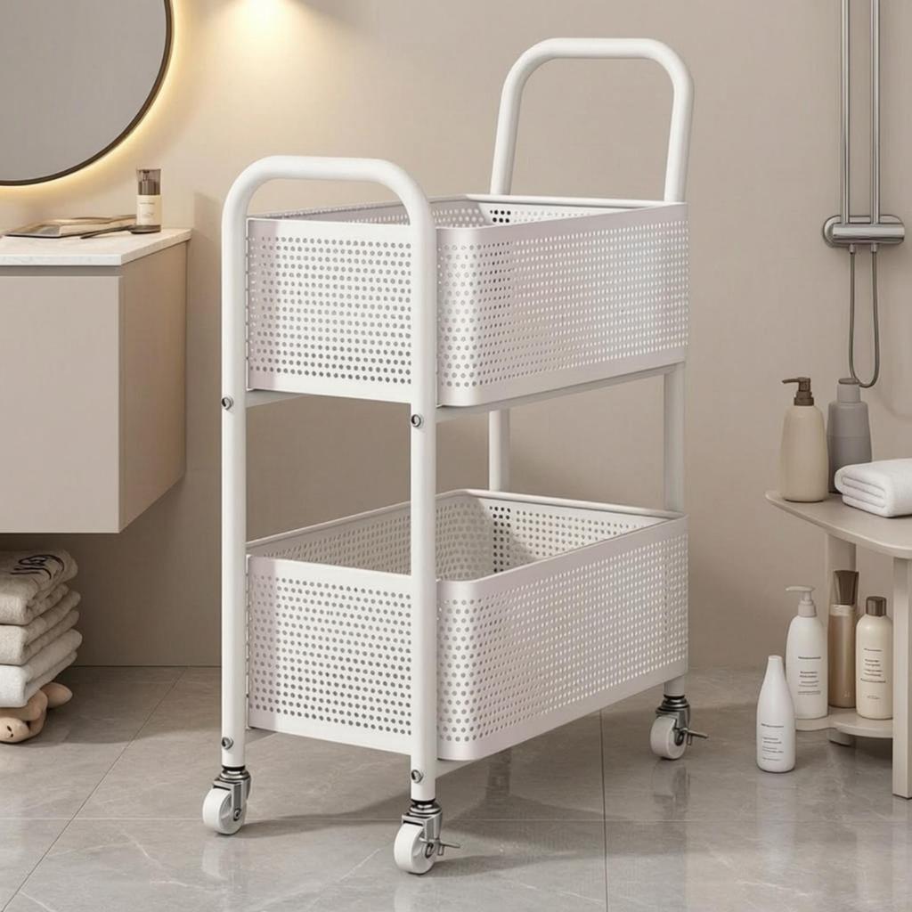 2-Tier Rolling Cart Mobile 2 Tier Sturdy for Kitchen, Teachers
