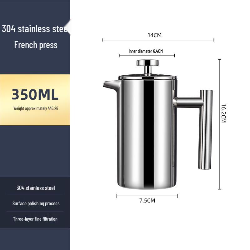 

304 Stainless Steel Double-Layer French Press Coffee & Tea Maker