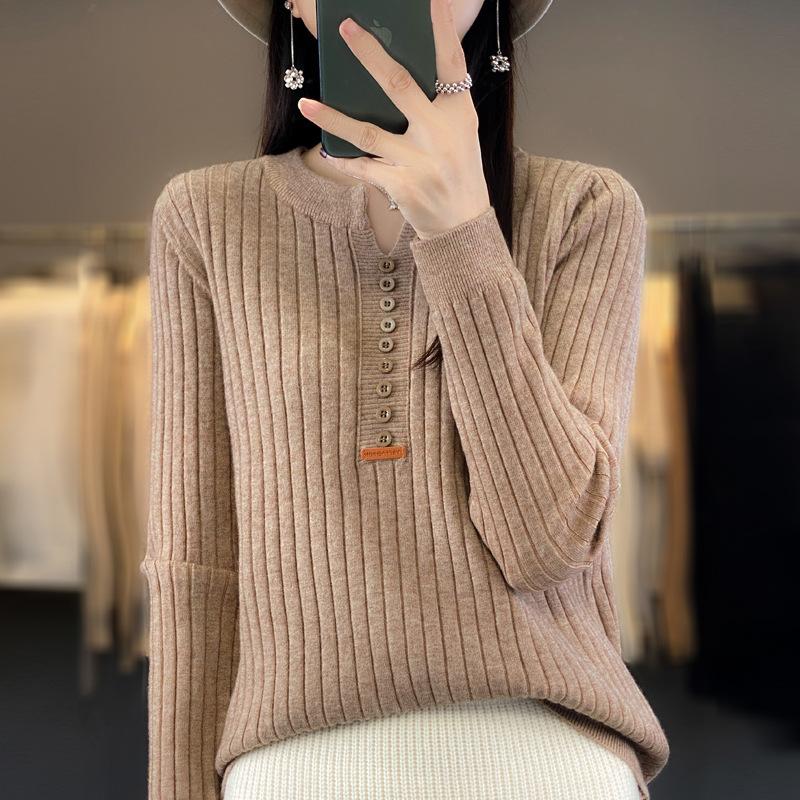 Women'S Winter Sweater Solid Color Round Neck Thickening Knitted Pullover Sweaters Fashiontemperament Elegant Thermal Sweaters