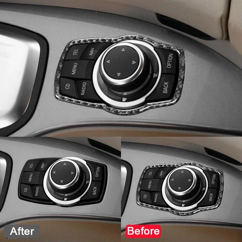 Carbon Fiber Car Multimedia Button Knob Frame Decoration Sticker for BMW E60 E61 2004-2010 Auto Interior Accessories