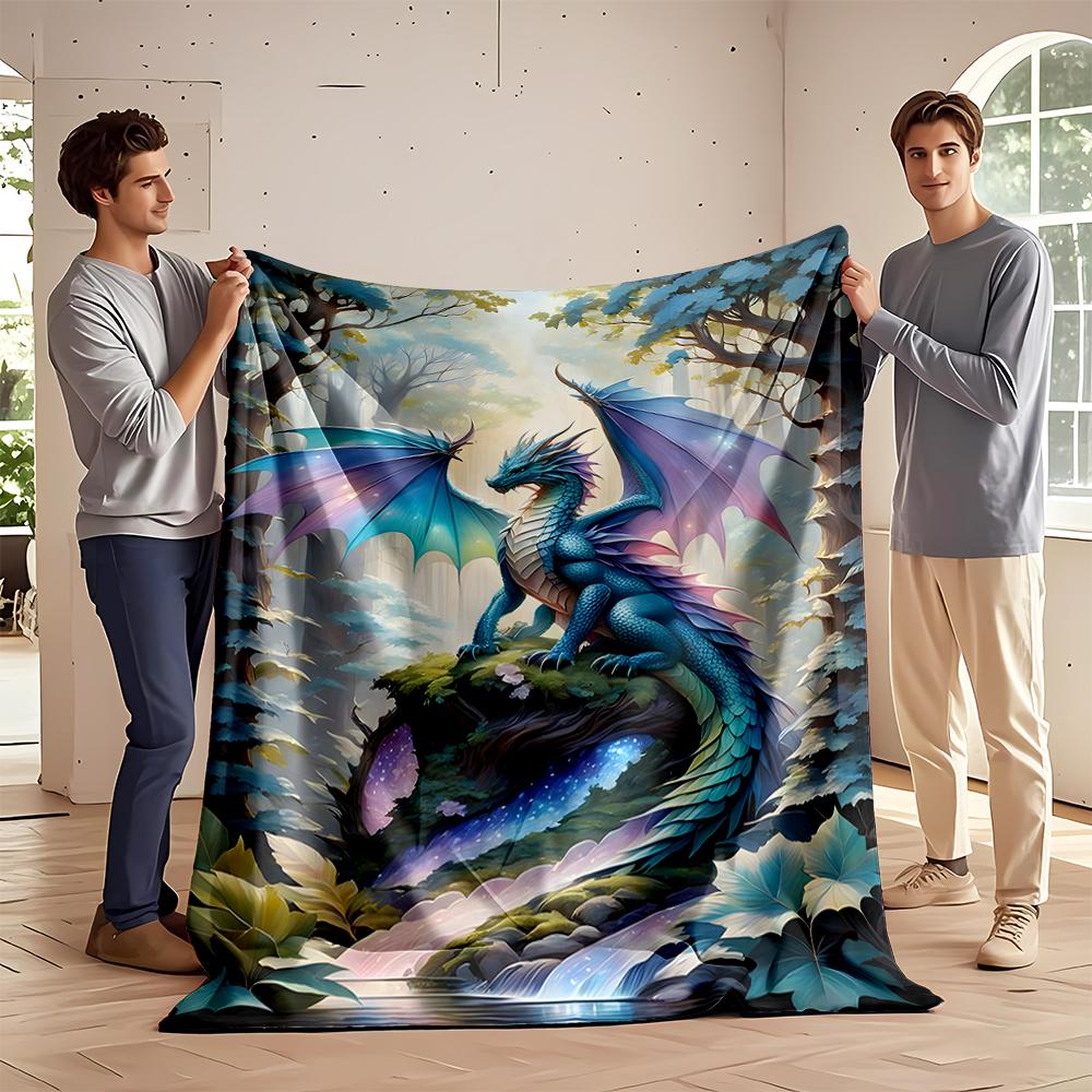 Majestic Colorful Dragon in Enchanted Forest Flannel blanket for bedroom, living room, sofa, and nap sofas