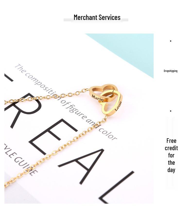 Engraved Stainless Steel Double Ring Heart Necklace with Rotating Rose Jewelry Box