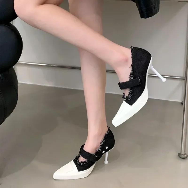 Fashion 2025 New Denim Designer High Heels Women Fashion Thin High Heel Dress Shoes Sexy Brand Pointed Toe Pumps Women Zapatos De Mujer