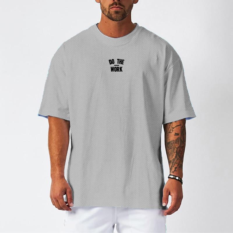 Do The Work Oversized Men Dropped Shoulder Mesh O-neck Summer Fitness Bodybuilding Loose Basketball Gym Half Sleeved T Shirt