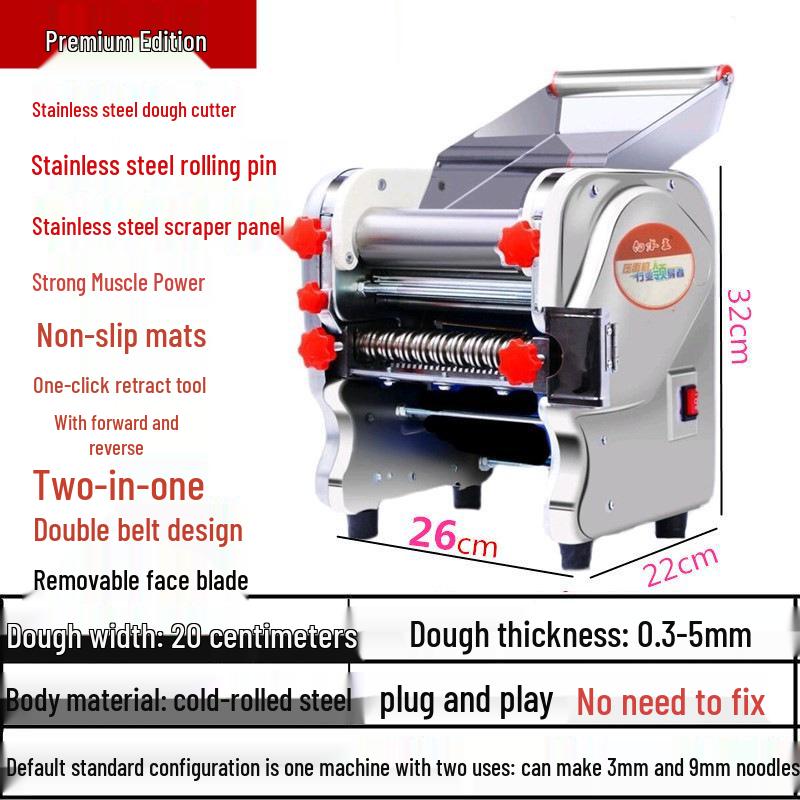 Stainless Steel Electric Noodle & Dumpling Maker with Semi-Automatic Dough Press