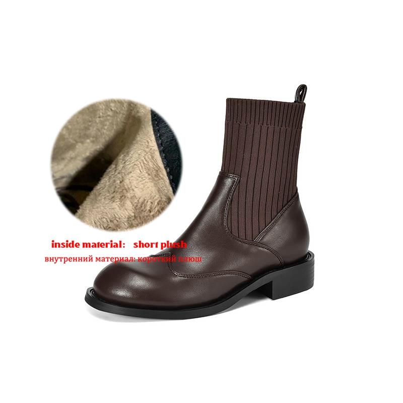 Krazing Pot Microfiber Autumn Winter Shoes Thick Med Heels Size 43 Chelsea Boots Back Knitwear Stretch Ankle Boots