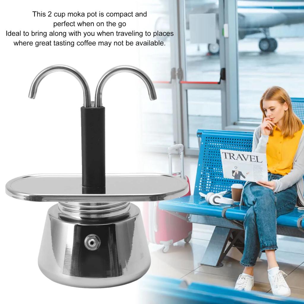 Italian DIY Conduit Coffee Maker 2 Cup 100ML Moka Pot Double Head Stainless Steel Mocha Coffee Pot