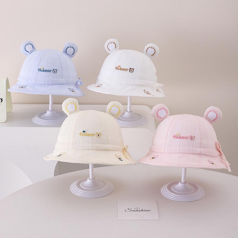 Unisex Pure Cotton Baby Bucket Hat - Spring/Summer Sun Protection with Cute Embroidery