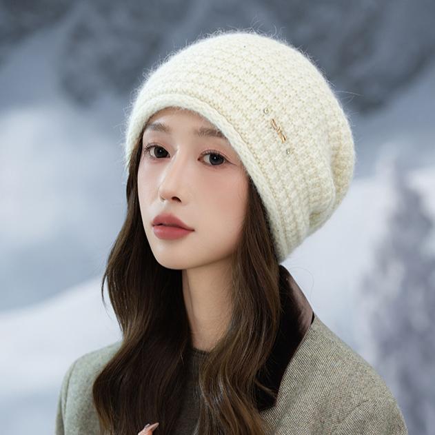 Women's New Colored Diamond Plaid Rabbit Hair Stacking Hat Outdoor Velvet Thickened Windproof Warm Hat Autumn and Winter Casual Cold Hat