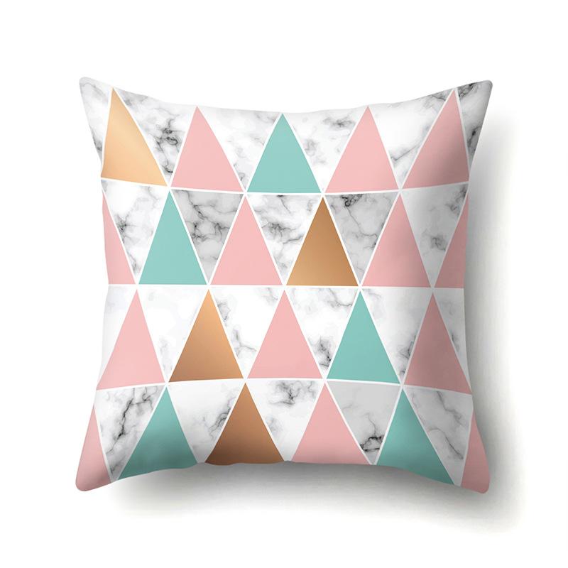 Polyester Pillow Case Nordic Ins Style Marble Geometric Printed Peach Leather Velvet Living Room Sofa Pillow Case